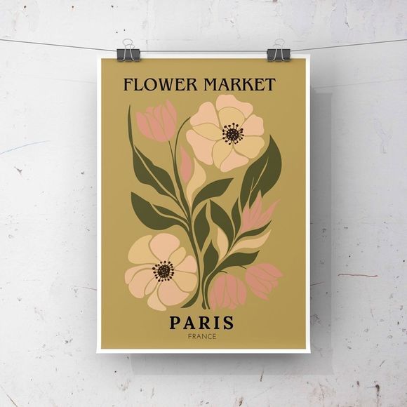 Flower Market Paris, Abstract Floral Boho Aesthetic Digital Wall Art Print - Picture 2 of 4